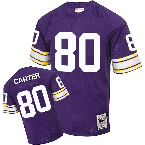 Men's Authentic Cris Carter Mitchell and Ness Jersey Purple Home - #80 Throwback NFL Minnesota Vikings